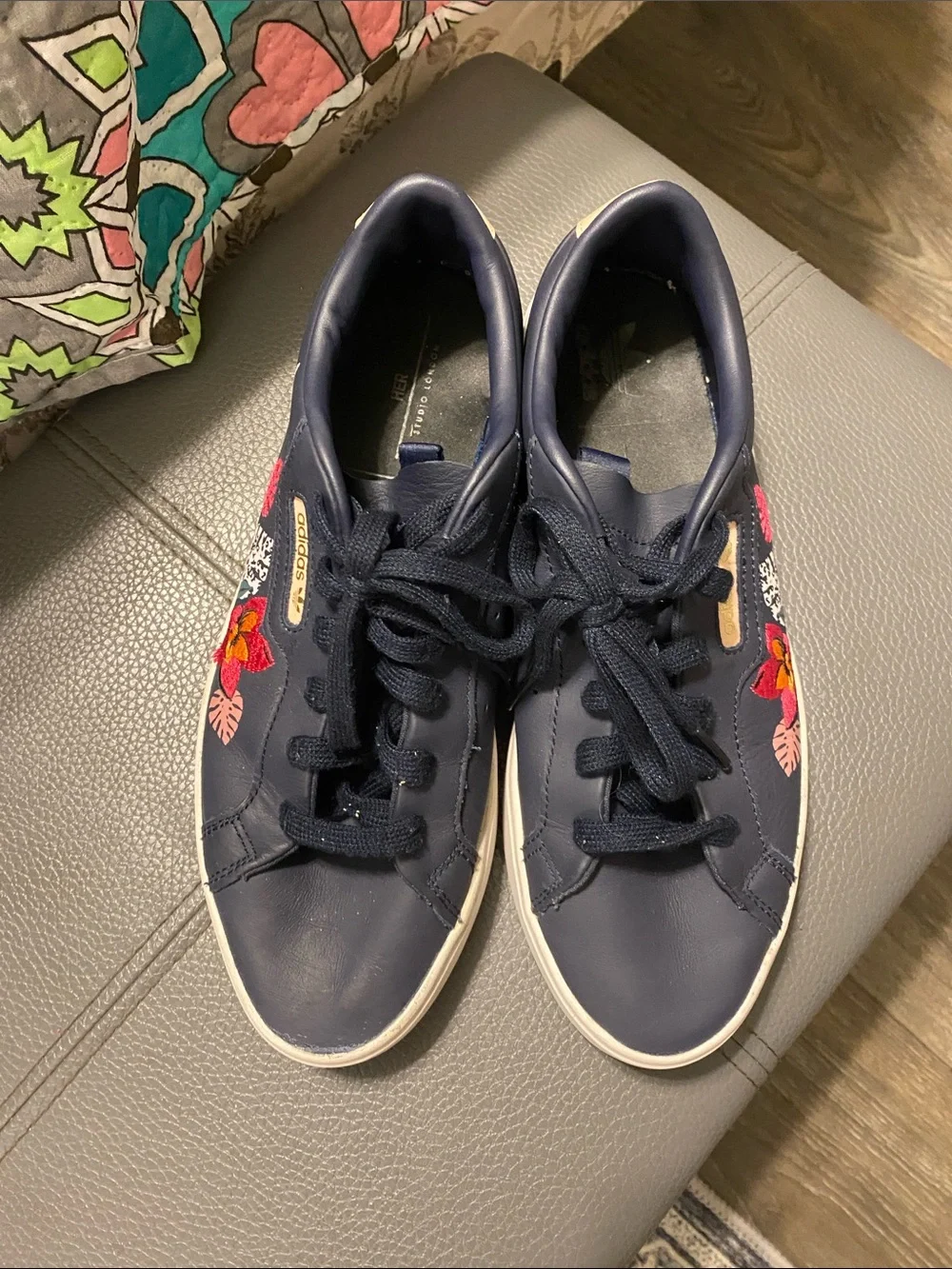 Adidas Her Studio London Navy Sneakers with Floral Embroidery